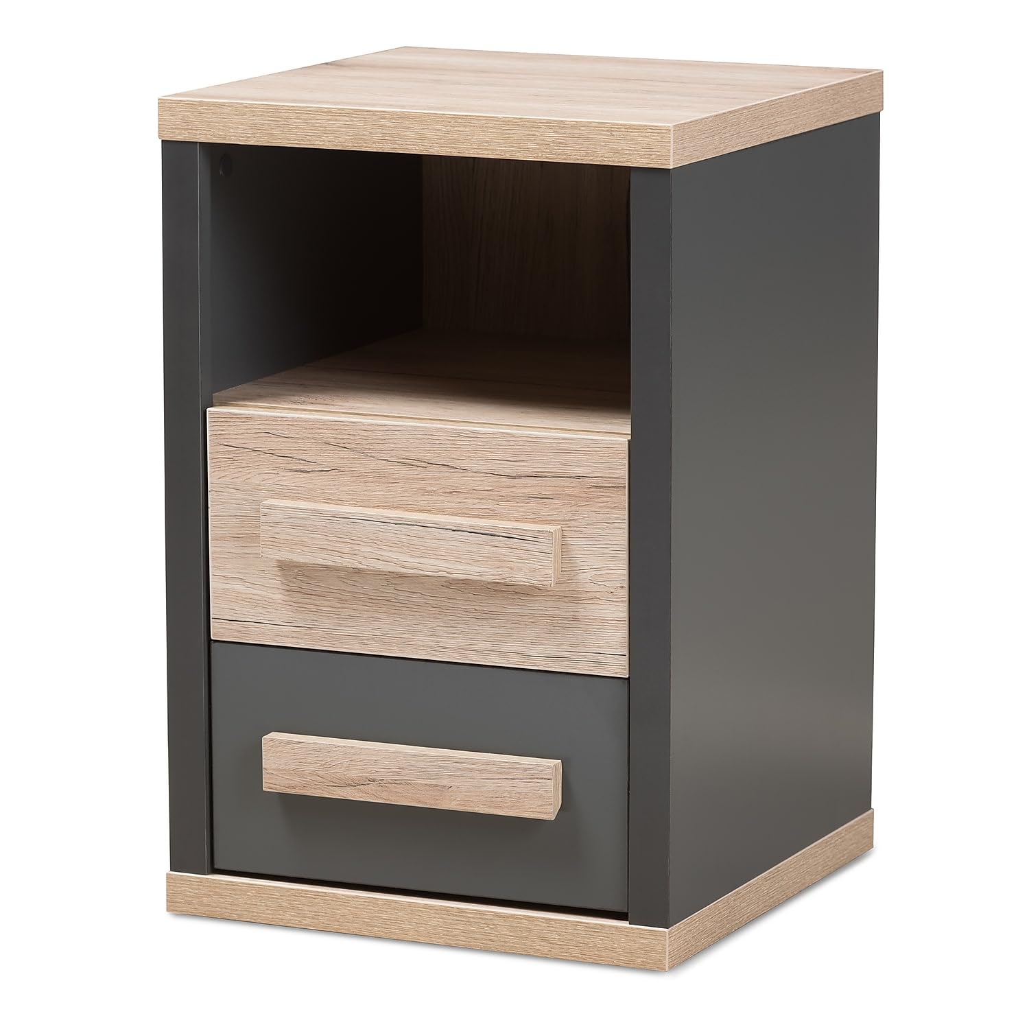 Baxton Studio Pandora 24.25-inch High 2-Drawer Nightstand, Dark Grey and Oak Light Brown (141-7961-HiT)